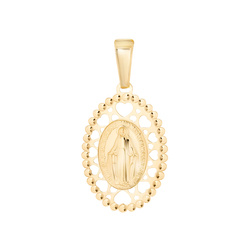 Złoty medalik pr. 585 Cudowny medalik M.B. Niepokalana ażur serduszka ZM149
